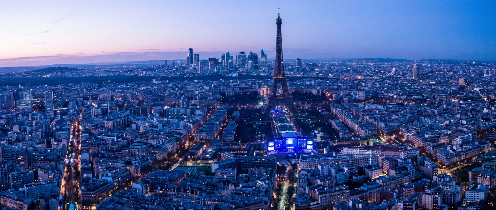 Vue panoramique de l'Île-de-France avec Paris et La Défense - Zone d'intervention Service Events
